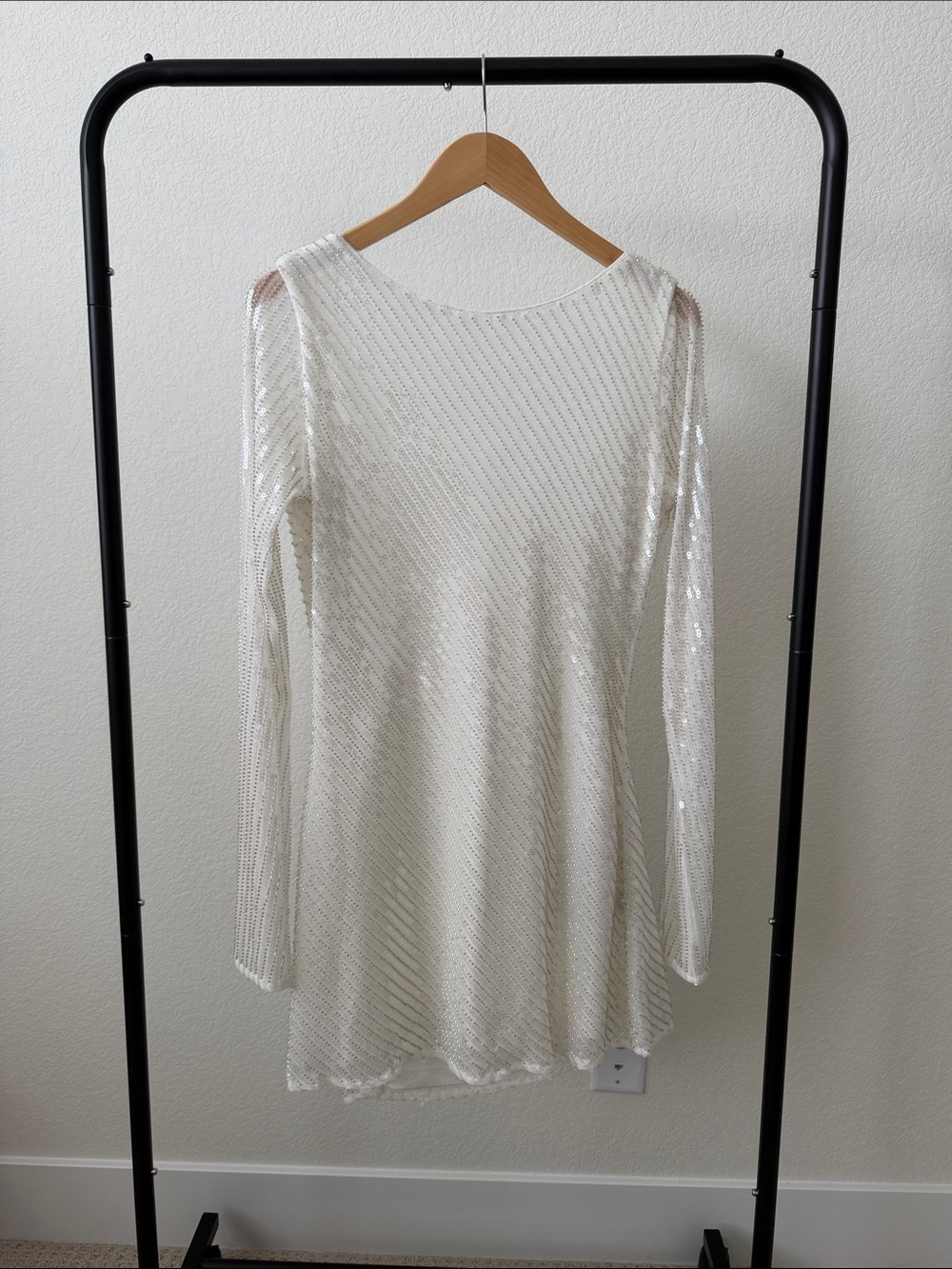 Meshki White Sequin Backless Long Dress